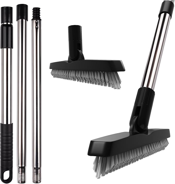 ITTAHO 2 Pack Grout Brush with Long Handle, Swivel Cleaning Grout Line Scrubber by ITTAHO