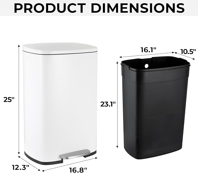 13.2 Gal Kitchen Trash Can, 50L Recycling or Garbage Bin, Brushed Stainless - Image 2