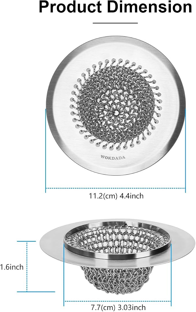 2 Pcs Sink Drain Strainer: Anti-Slip Flexible Chainlink, 304 Stainless Steel. - Image 6
