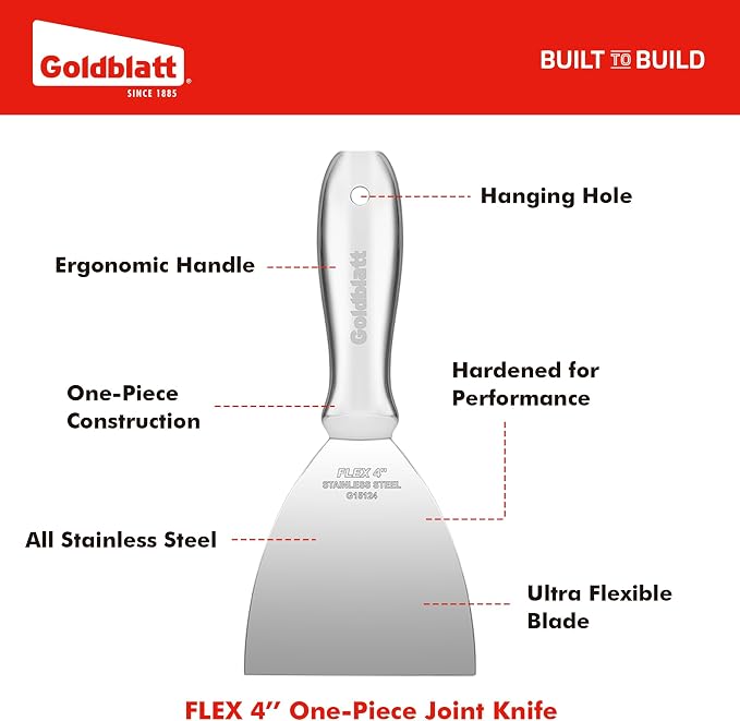 Goldblatt 4" Putty Knife, One-Piece Paint Scraper Tool, All Stainless Steel - Image 2