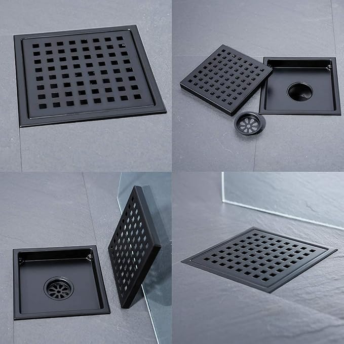 RANDOM Square Shower Drain 6 Inch Matte Black Stainless Steel Shower Floor - Image 9