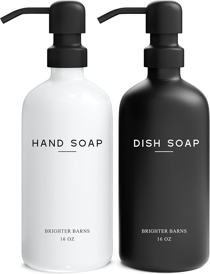 Luxury Glass Hand and Dish Soap Dispenser Set by Brighter Barns by BrighterBarns