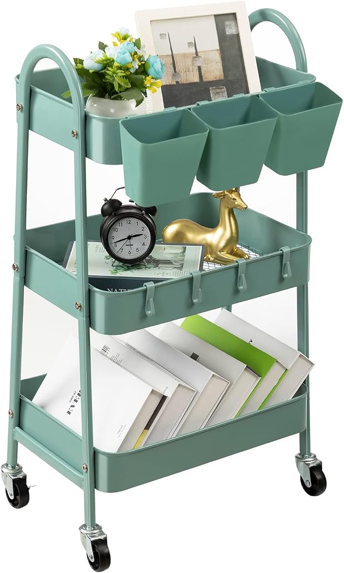 danpinera 3-Tier Rolling Cart, Metal Rolling Storage Cart by danpinera