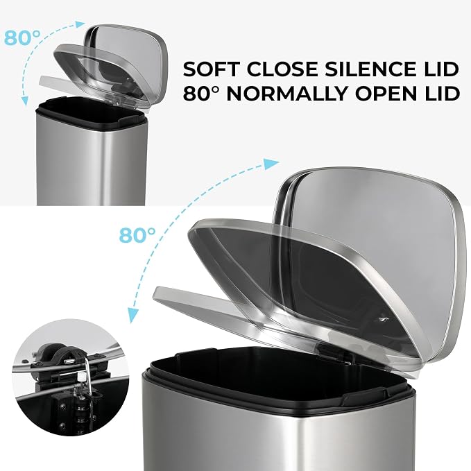 8 Gal Kitchen Trash Can, 30L Recycling or Garbage Bin, Brushed Stainless Steel - Image 2