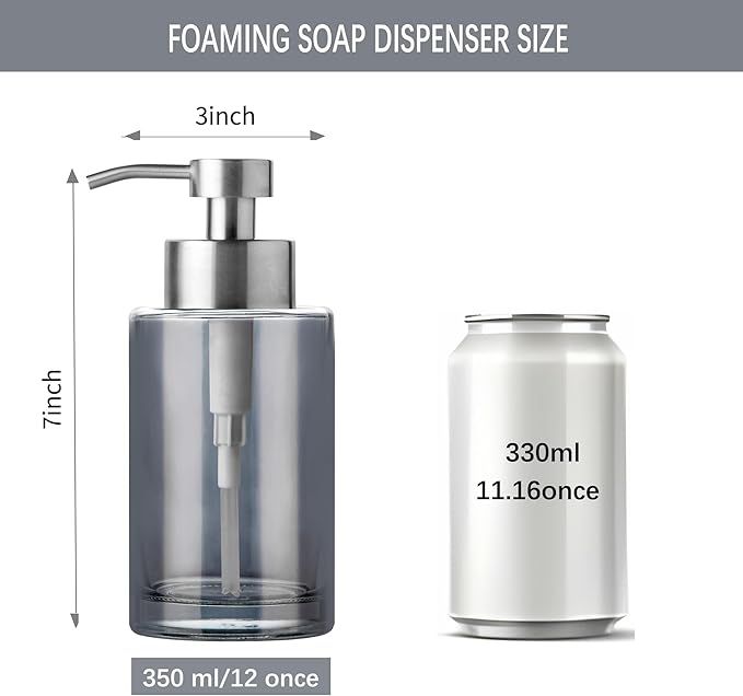 Enra Foaming Soap Dispenser, 12oz Thick Glass Body - Image 4