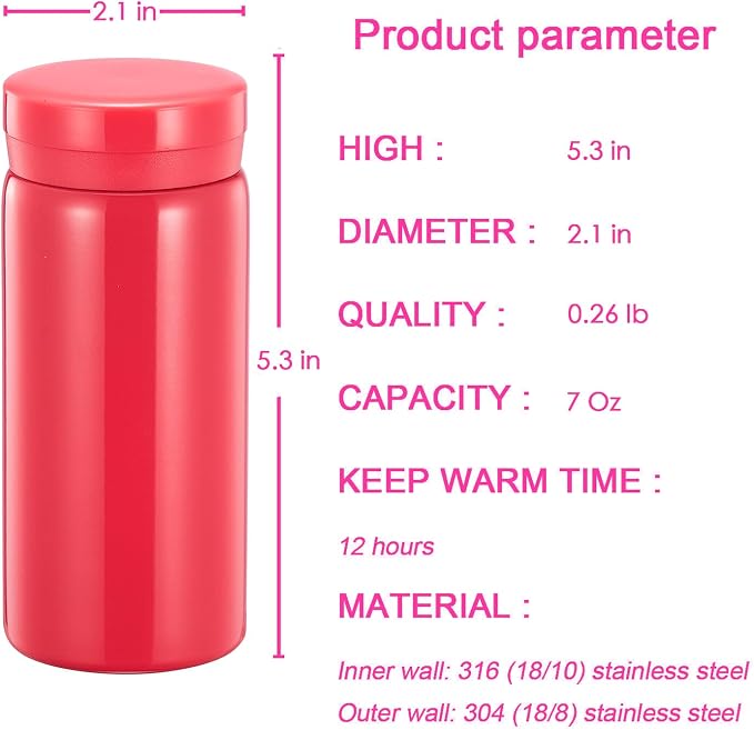 Mini Thermos Cute Water Bottle - 7 oz Tiny Insulated Vacuum 18/10 Stainless - Image 2