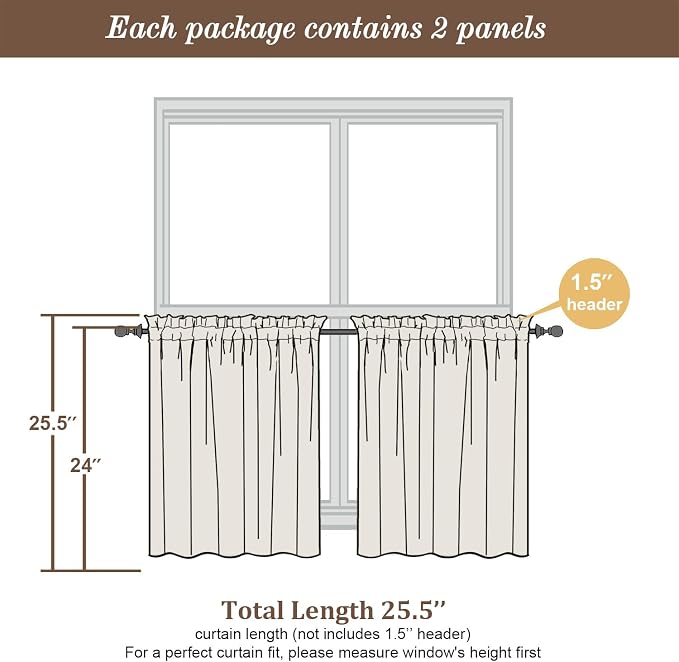 Chyhomenyc Black Sheer Tier Curtains 24 Inch Length, Small Window Curtains - Image 4