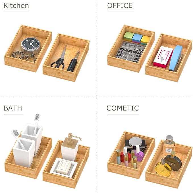 Bamboo Kitchen Drawer Organizer, Stackable Silverware Tray Utensil Organizer - Image 6