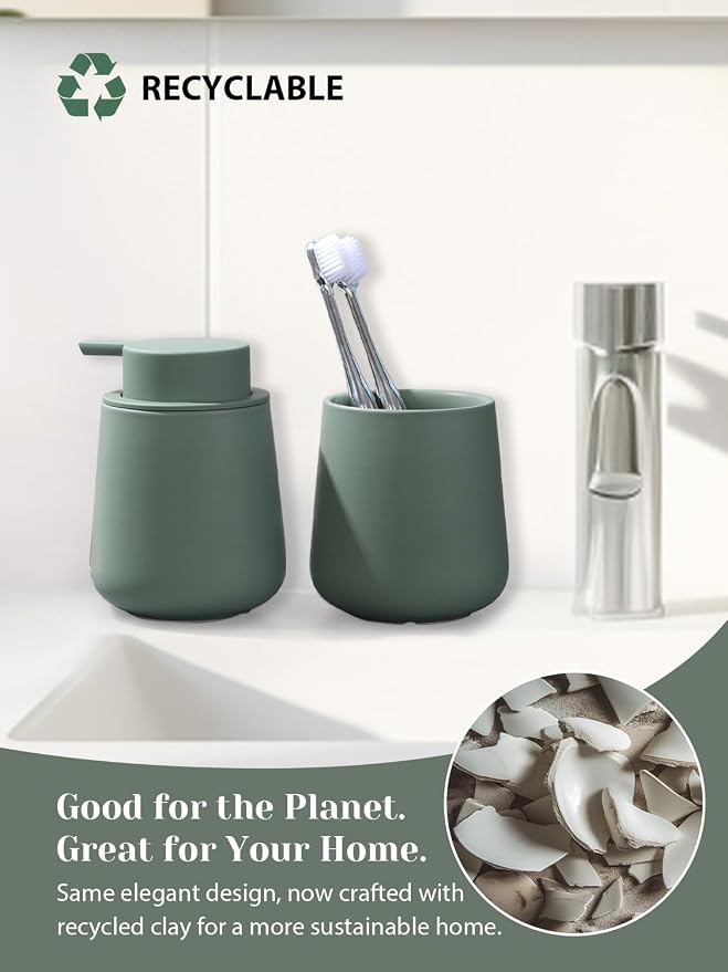 INGOFIN Ceramic Lotion Dispenser - 12oz Refillable Hand Soap Dispenser Bathroom - Image 8