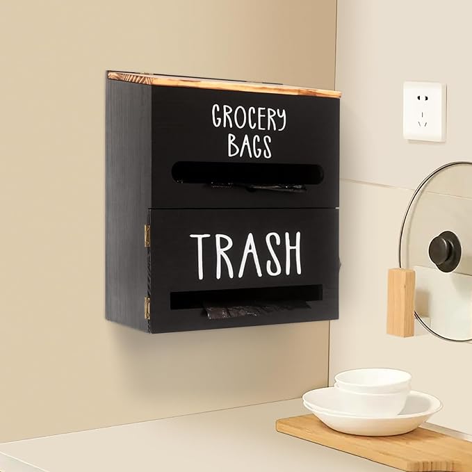 2 in 1 Trash Bag Dispenser, Double Wall Mounted, Wood Trash Bag Holder - Image 4
