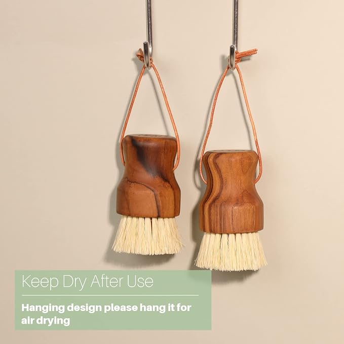 Teak Dish Scrub Brush 3PCS by HTB, Good Grip Small Wooden Dish Brush - Image 4