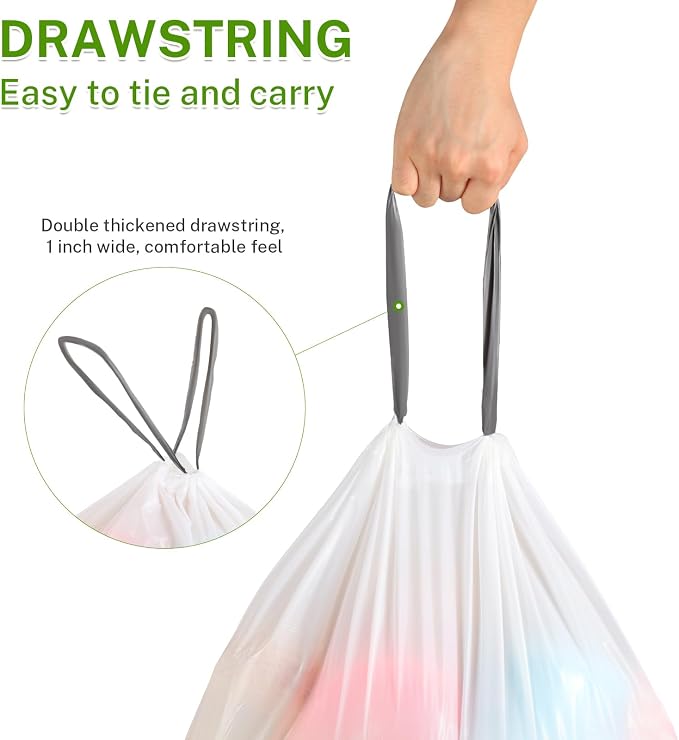 10 Gallon Trash Bags Drawstring, 1 Mil Thick White Garbage Bag - Image 5