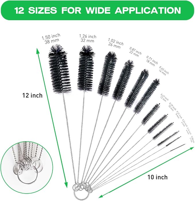 Straw Cleaner Brush Set, 12 Pieces Extra Long Pipe Water Bottle Brushes - Image 2
