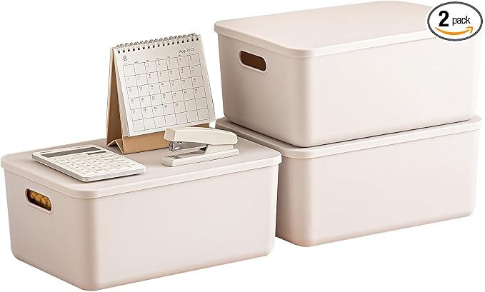 Plastic Storage Bins with lids, Storage Baskets, Container with handle by GUMEIGODA