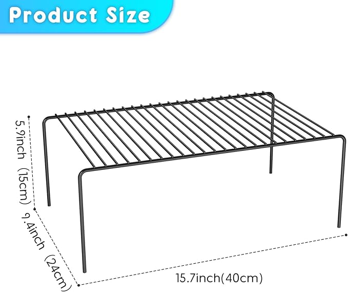 LargeBlack Cabinet Storage Shelf Rack Set of 2, Rustproof Metal Wire Kitchen - Image 3