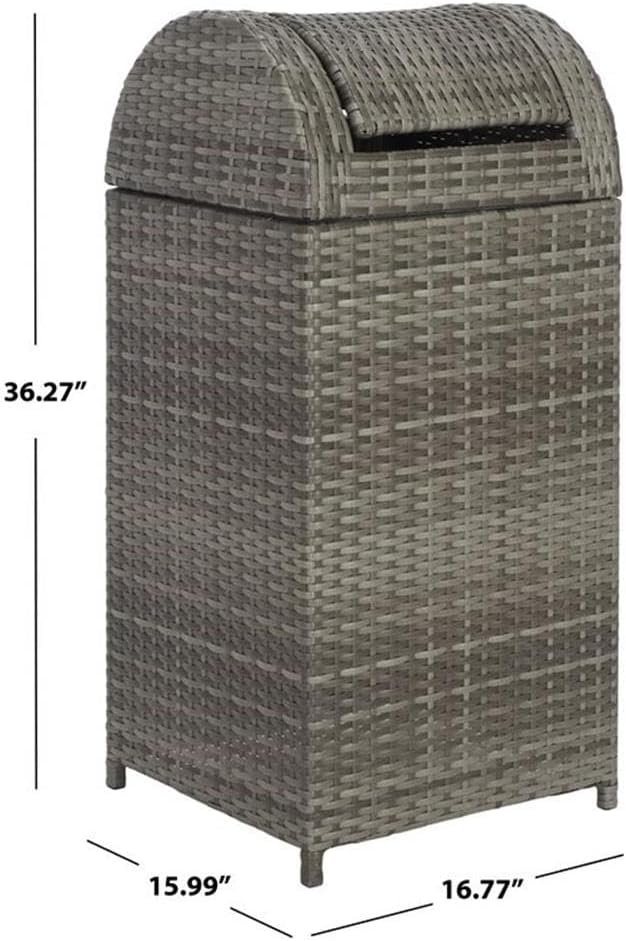 Safavieh Outdoor Collection Serapis Grey Wicker Trash Bin - Image 7
