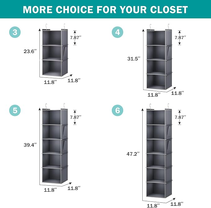 YOUDENOVA Hanging Closet Organizer, 3-Shelf Closet Hanging Storage Shelves - Image 3