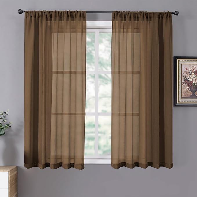 Tollpiz Sheer Curtains Linen Textured Bedroom Curtain Sheers Light Filtering by Tollpiz