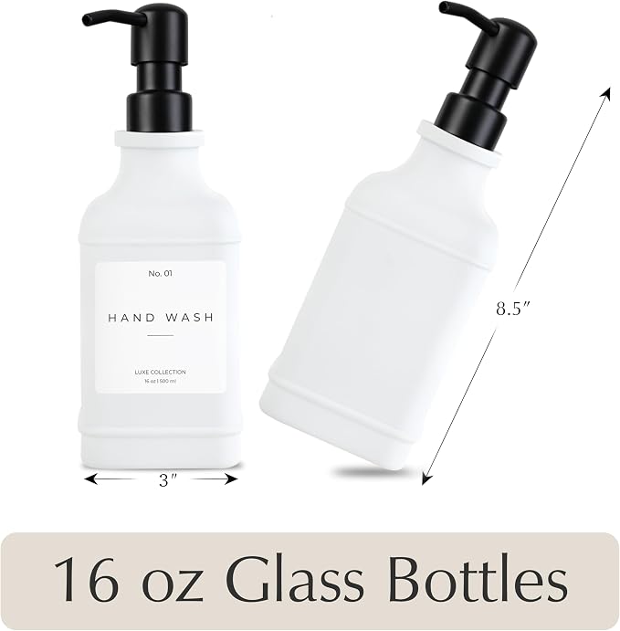 Emerson Essentials Glass Soap Dispenser Set – 16 oz 2-Pack – Refillable Dish & - Image 3