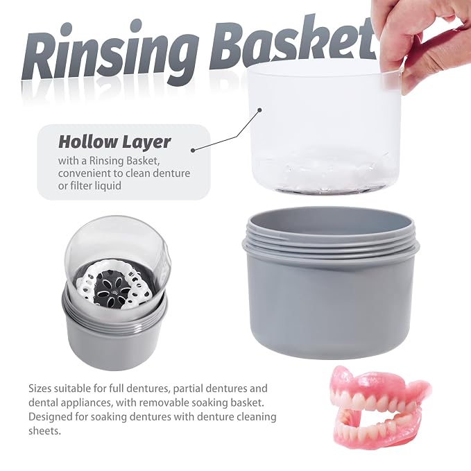 Large Denture Bath Cup No Leak Denture Case Retainer Cleaner Case Complete - Image 3