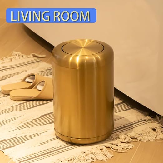 Waste Can 3 Gallon with Swing Lid，Brushed Stainless Steel Gold Trash Can，Metal - Image 3