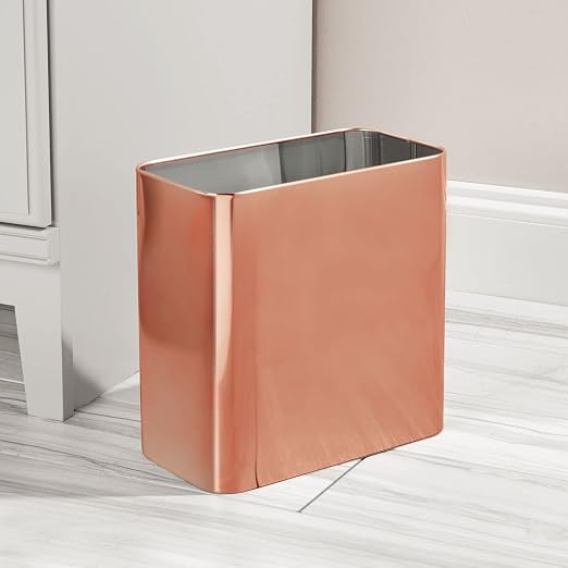 mDesign Small Metal 2.4 Gallon/9 Liter Trash Can Wastebasket Garbage Bin - Image 3