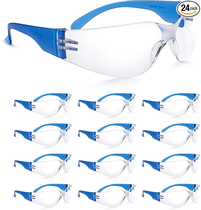 amoolo Safety Glasses for Men Bulk of 24, Protective Eyewear for Men Women by amoolo
