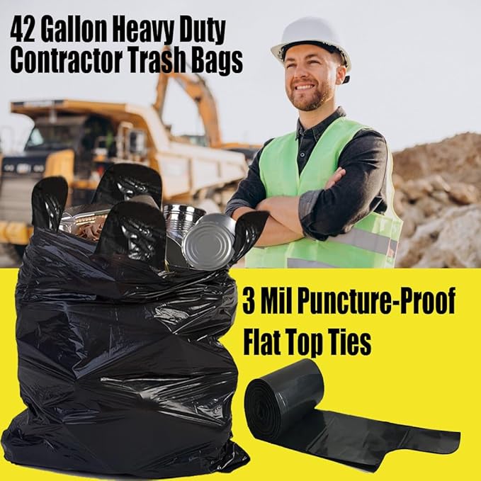 Contractor Heavy Duty Trash Bags 42 Gallon | 26 Count | 3 MIL | 32.8" X 46" | - Image 4