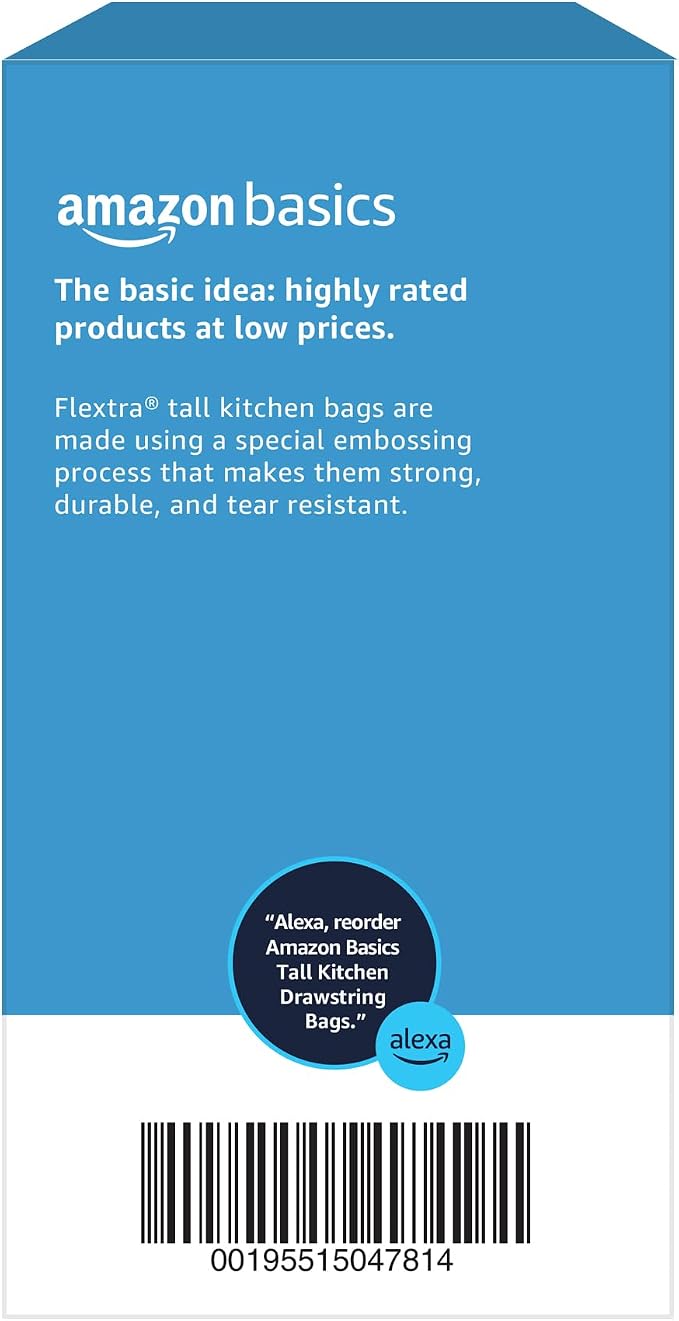 Amazon Basics 13 Gallon Flextra Strength Tall Kitchen Drawstring Trash Bags - Image 6