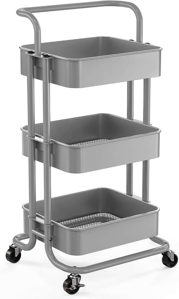 Pipishell 3 Tier Mesh Utility Cart, Rolling Metal Organization Cart by Pipishell