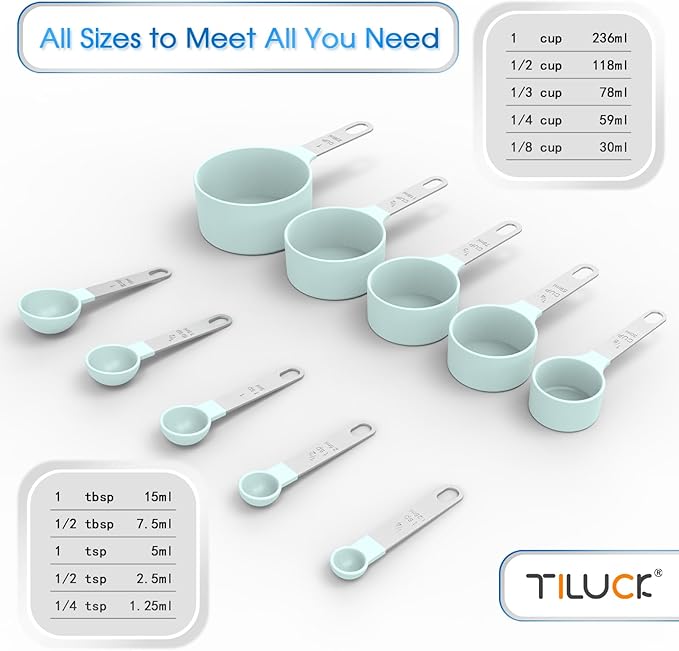TILUCK Measuring Cups & Spoons Set, Stackable Cups and Spoons, Nesting Measure - Image 3