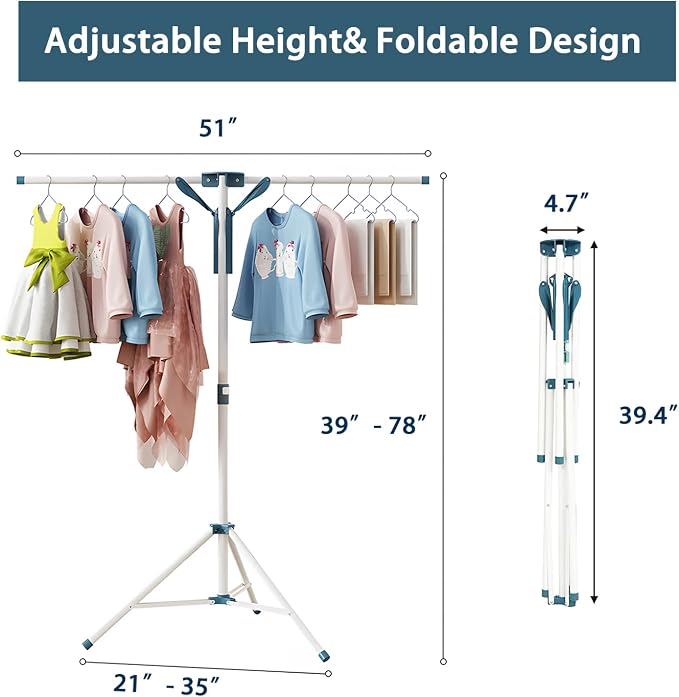 JAUREE Tripod Clothes Drying Rack Folding Indoor, Portable Drying Rack Clothing - Image 3