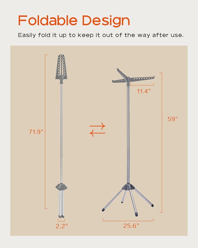 Clothes Drying Rack Foldable, 59 inch Tripod Laundry Drying Rack Indoor - Image 5
