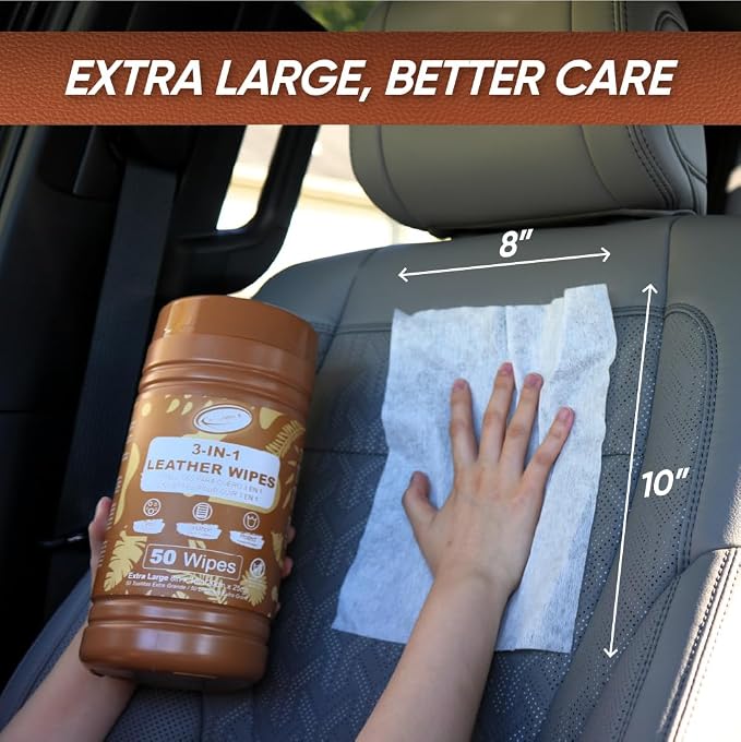 Air Jungles 3in1 Leather Wipes 50 Count, Extra Large 8" x 10" Size, Clean - Image 2