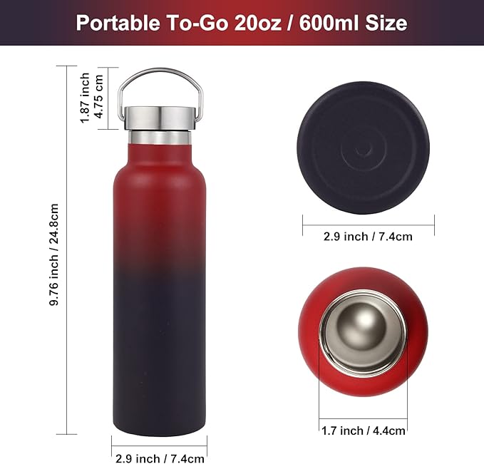 Neihepal 20 oz Insulated Water Bottles Bulk 4 Pack, Stainless Steel Double Wall - Image 5