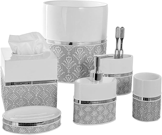 Creative Scents Mirror Damask Small Bathroom Trash Can 1.58 Gal / 6L - Image 3
