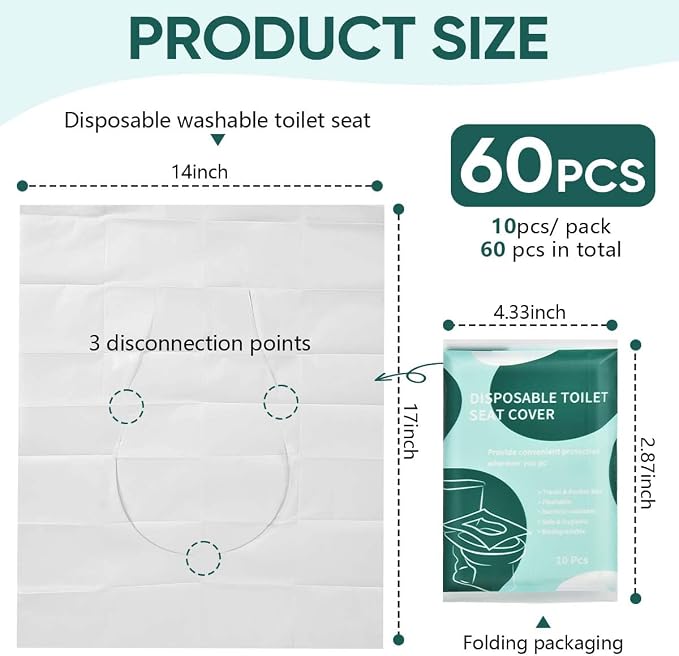 60 Pcs Disposable Flushable Paper Toilet Seat Covers Travel Supplies Essentials - Image 2