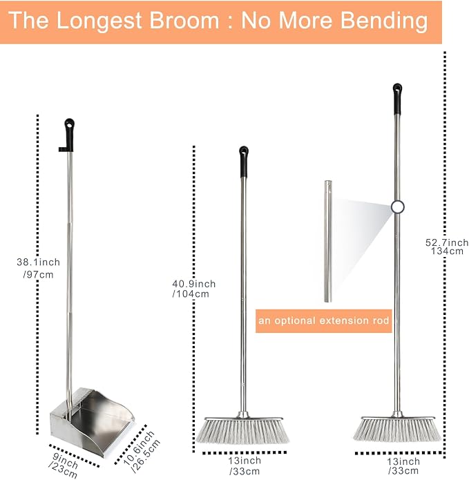 Broom and Dustpan Set, Soft Bristles Indoor Kitchen Broom - Image 2