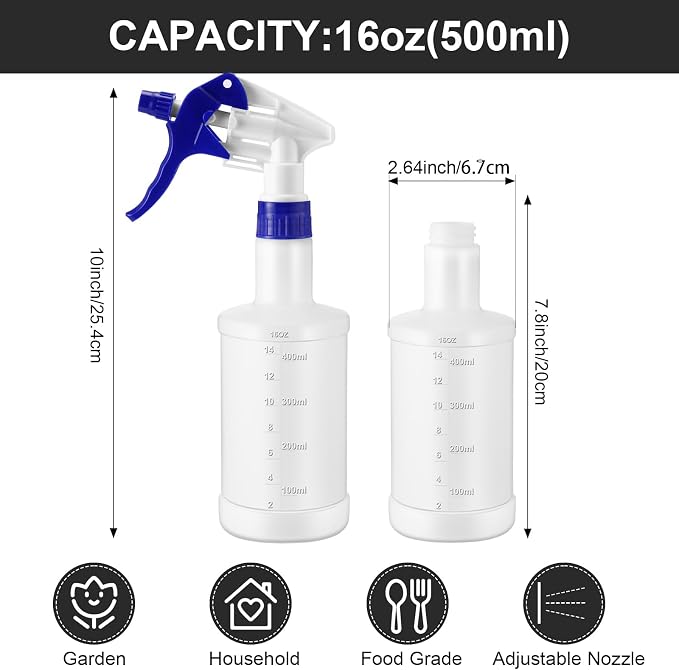 Eccliy 12 Pcs 16 Oz Plastic Spray Bottle, Adjustable Empty Reusable Sprayer - Image 3