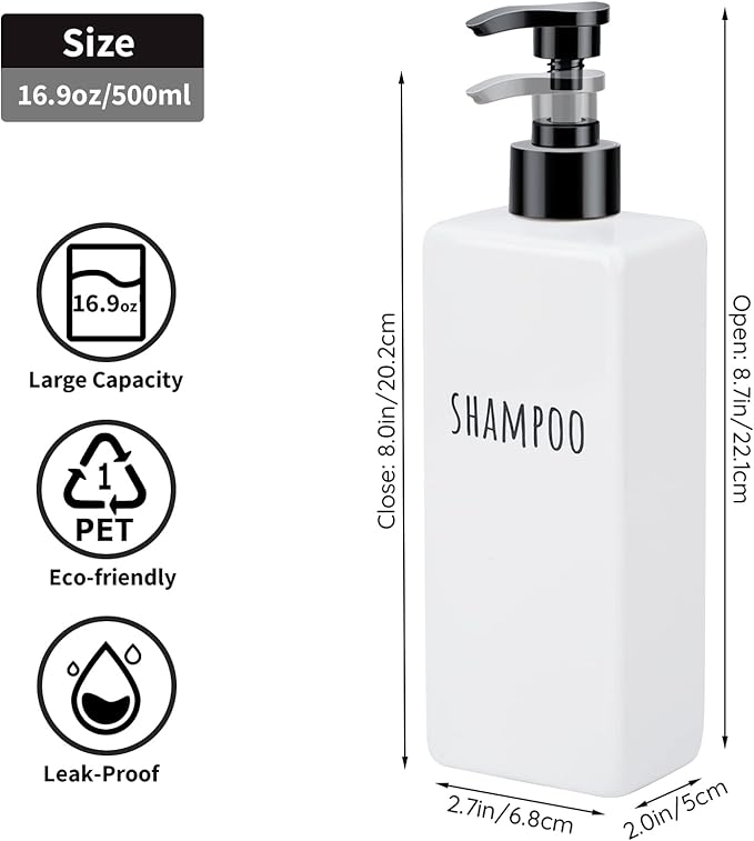 Segbeauty Plastic Soap Dispenser, 500ml Empty Square Pump Press Bottle Shower - Image 6