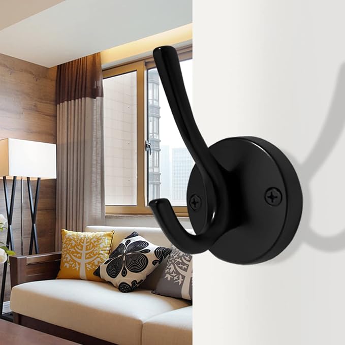 Matte Black Wall Hooks, 4 Pack Heavy Duty Coat Towel Hook Metal Double Backpack - Image 7