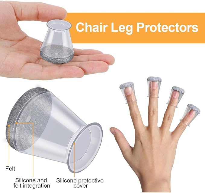 32 Pcs Chair Leg Protectors for Hardwood Floors, Silicone Felt Furniture Leg - Image 3