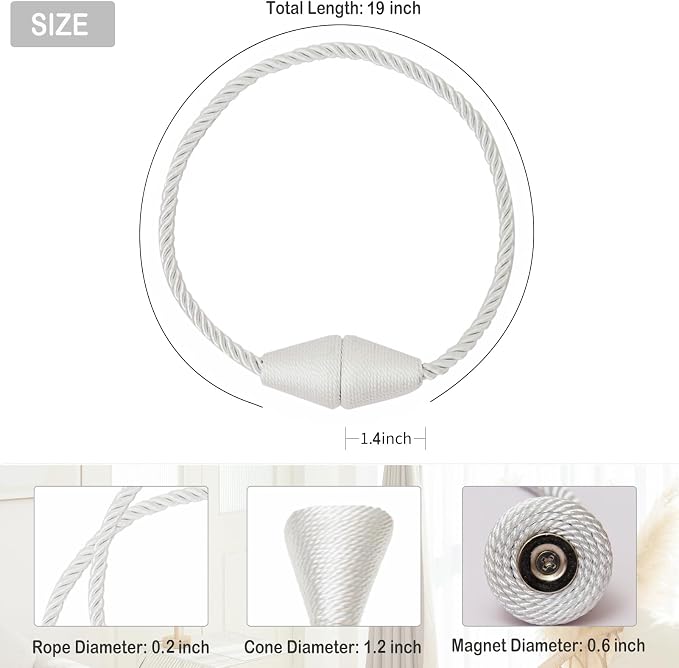 Magnetic Curtain Tiebacks 2 Pack Outdoor Rope Curtain Tie Backs Decorative - Image 2