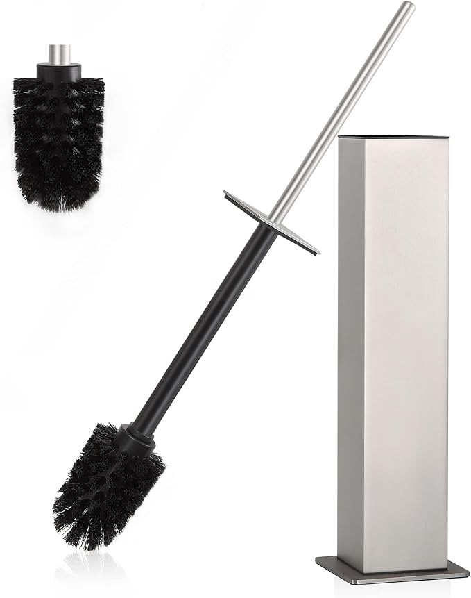 BVL Toilet Brush and Holder Set Brushed Nickel Stainless Steel 304 Square by BVLBath