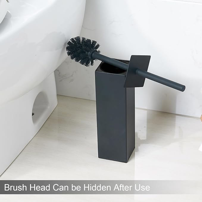 Matte Black Square Stainless Steel Toilet Brush - Image 3