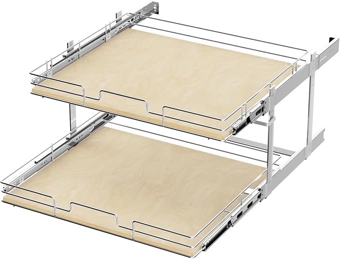 ROOMTEC 2 Tier Individual Pull Out Cabinet Organizer 25½"W x 21½"D, Slide Out by ROOMTEC