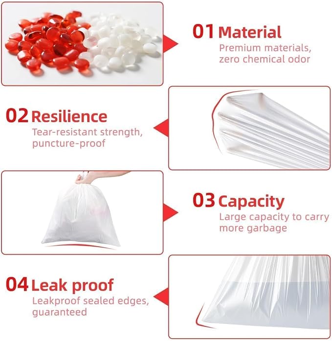 3 Gallon Trash bag Small White Drawstring Trash Bags, Tear-Free Heavy Duty - Image 3