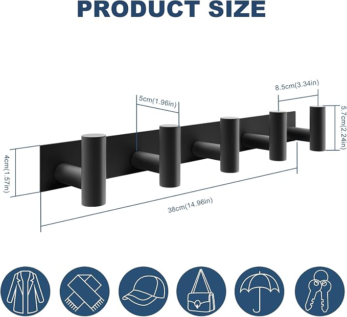 PMMASTO Coat Rack Wall Mounted, 5 "T Shaped Wall Hooks - Image 5