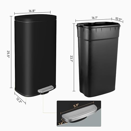 AthLike Trash Can, Stainless Steel Kitchen Garbage Can, Step Waste Bin - Image 8