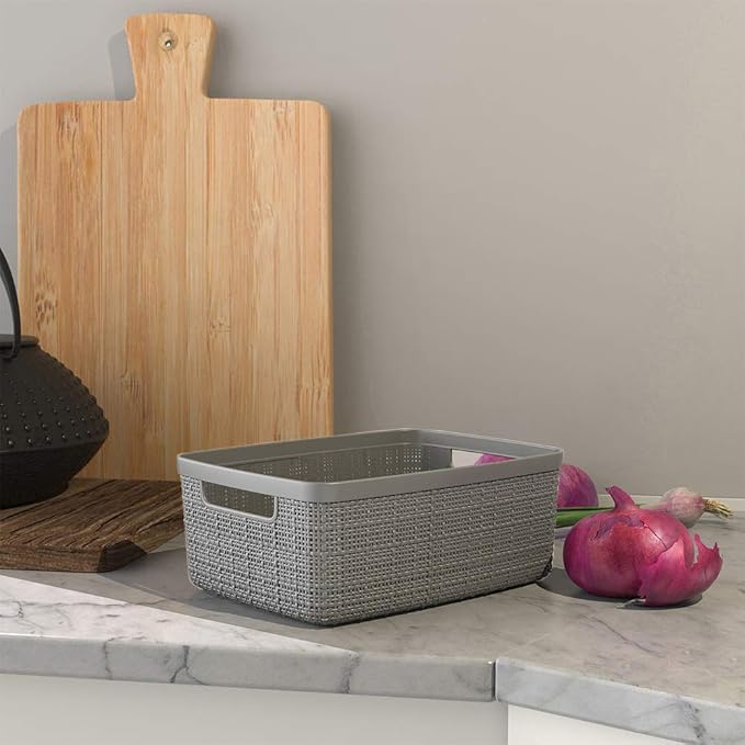 Curver Jute Decorative Plastic Organization and Storage Basket Perfect Bins - Image 5